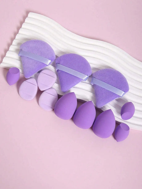 12pcs All-Purpose Makeup Sponges Set Consisting Of 3 Triangular Powder Puffs, 3 Mini Air Cushion Powder Puffs, 3 Water Drop Shaped Makeup Sponge, And 3 Mini Makeup Sponge. Suitable For Liquid Foundation, Powder Foundation, An