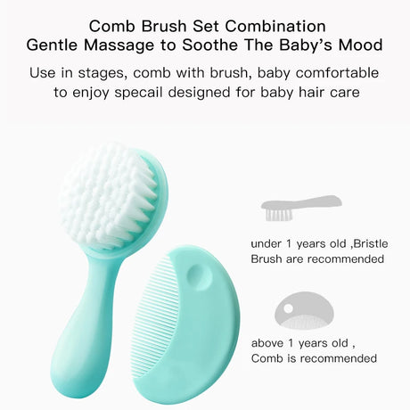 Cute 2 in 1 Eco-friendly Infant Care Baby Comb Brush Set Soft Bristles Hair Brush Round Shape