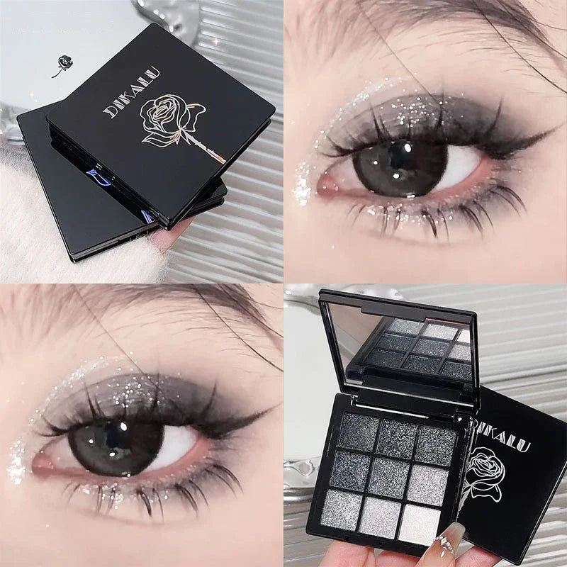 Punk Smoked Black Gray 9 Color Eyeshadow Makeup Palette Dark Color Pressed Glitter for Eyes Shadow Pigment Powder Cosmetics