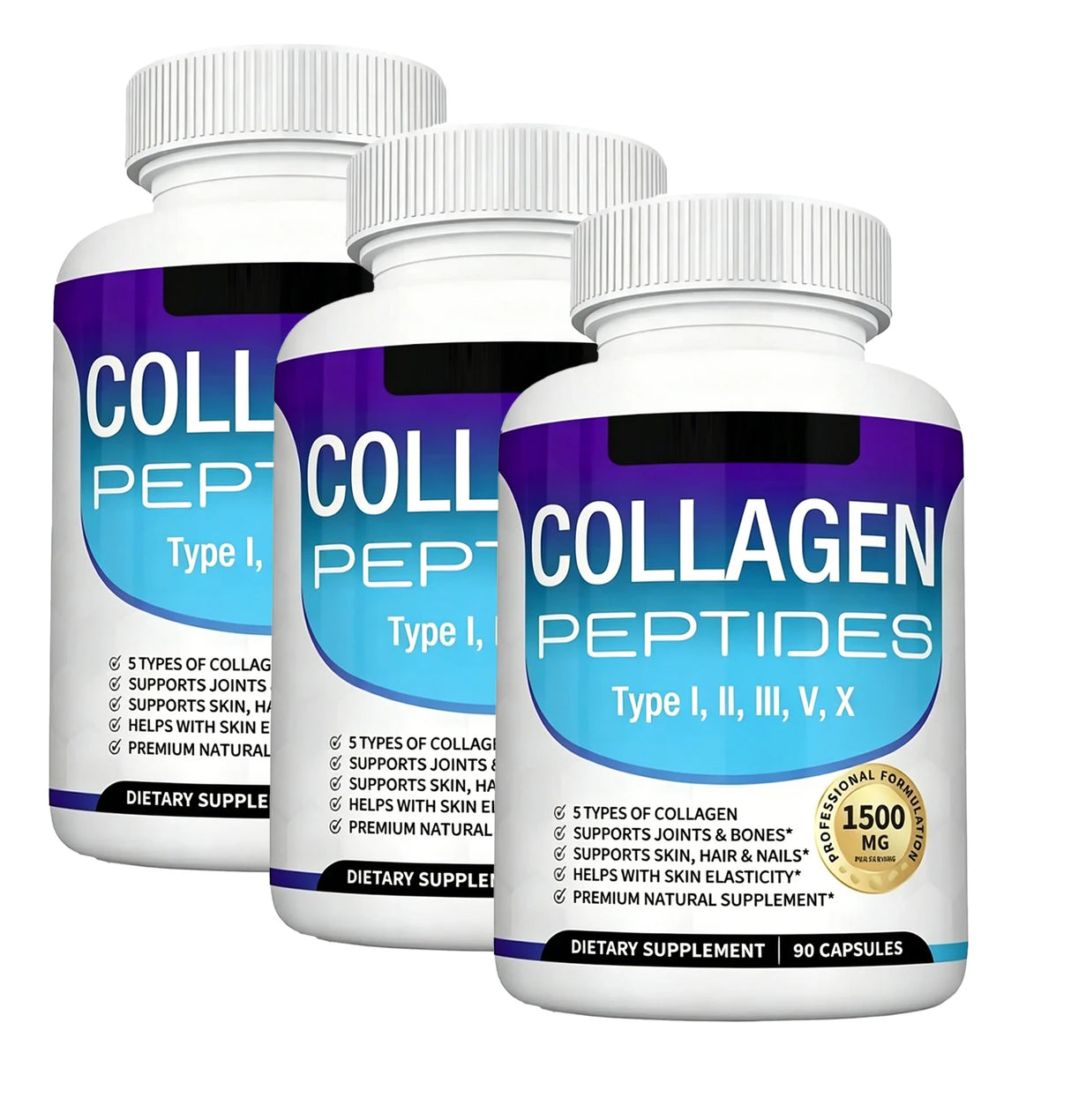 Multi Collagen Peptides Capsules 1800mg Type I,II,III,V,X Hydrolyzed Protein Collagen Complex for Skin, Hair, Nails, Joint