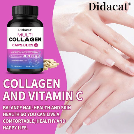 Multi Collagen Capsules with Hyaluronic Acid & Vitamin C, Support Cardiovascular, Skin Hair Nail Joint Bone & Digestive Wellness