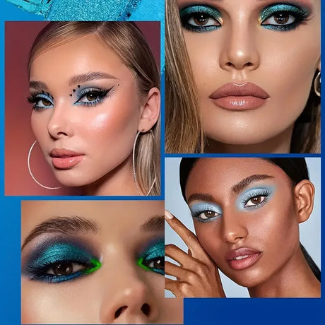 9 Color Eyeshadow Palette Blue Waterproof Sweatproof Blue Matte Pearl Glitter Finish Performance Stage Makeup Music Festival