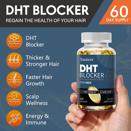 DHT Blocker Hair Growth Supplement with Saw Palmetto, Support Thicker Hair Reduce Thinning & Breakage, Boost Scalp Health