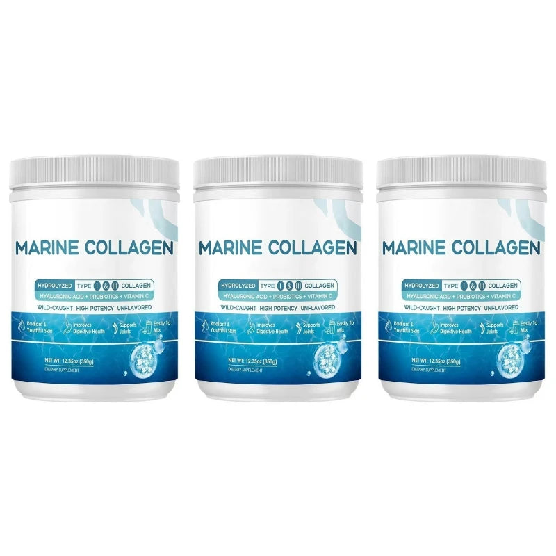 Marine Collagen Peptides Powder - Type I III Collagen with Probiotics, Vitamin C & Hyaluronic- Unflavored - 12.35oz/35 Servings