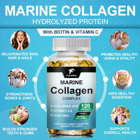 Advanced Marine Collagen Capsules, with Hyaluronic Acid, Aloe Vera & Zinc, Supports Skin Hydration, Hair Health & Vitality
