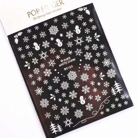 Sliver Bronzing 3D Christmas Nail Art Decoration Sticker Sparkly White Colorful Glitter Geometry Snowflake Winter Slider Foil