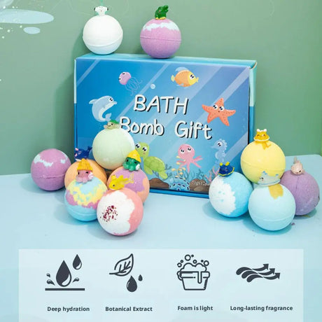 Kids Bath Bombs with Surprise Inside, Fizzy Spa Balls Gift Set with Animal Toys, Educational, Fun Relaxing Holiday Gift for Kids