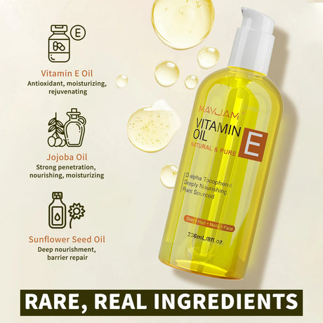 MAYJAM 236ml/118ml Pure Natural Vitamin E Oil Moisturizing for Skin & Face Care,Body Oil for Spa Massage D-Alpha Tocopherol