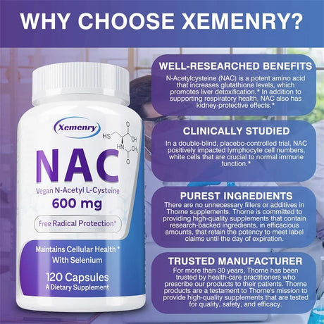 NAC Capsules 600mg - Support Skin Health, Antioxidant, Detox, Enhance Immunity - Non-GMO