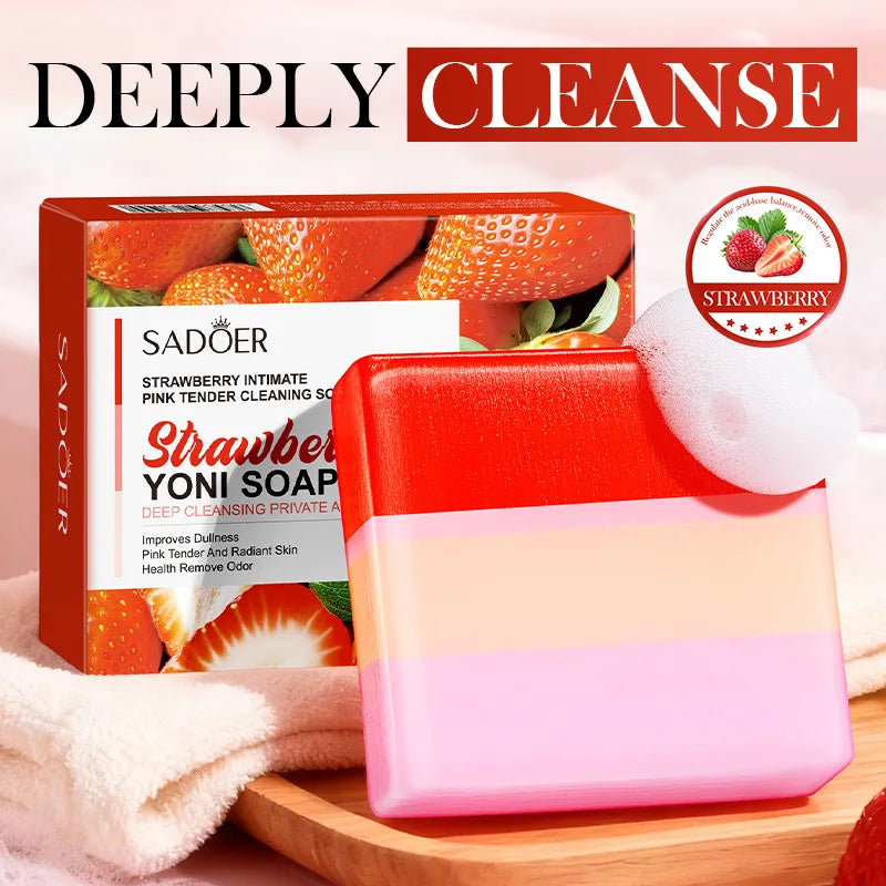 Strawberry Intimate, Soft, And Tender Cleaning Soap, Moisturizing Fragrance Handmade Soap For Women, Contains Bubble Net