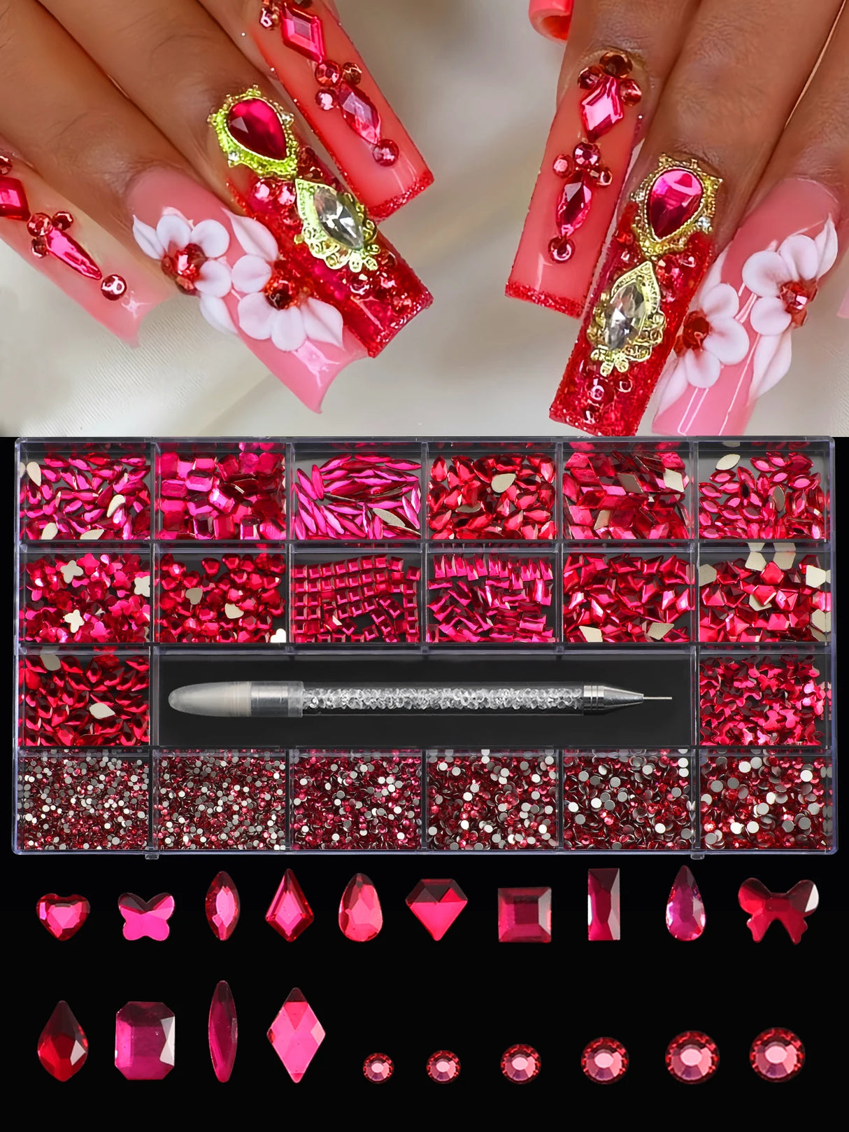 21 grid nail art diamond flat bottom glass diamond multi-style special-shaped diamond shiny nail rhinestone DIY nail art jewelry