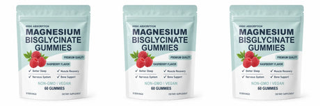 High Absorption Magnesium Bisglycinate Gummies Vegan Raspberry Flavor 60 Count Support Muscle Bone Health Non GMO Gluten Free