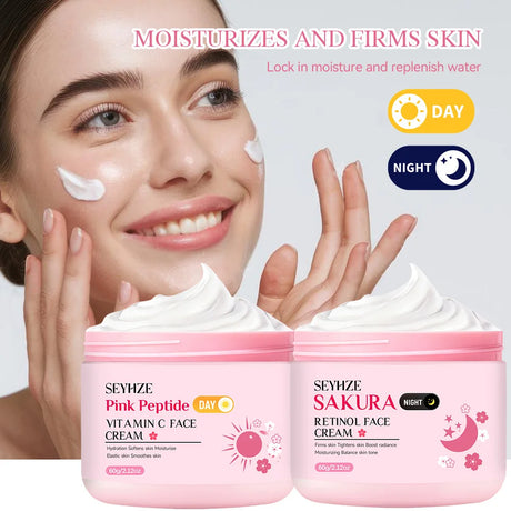 SEYHZE Sakura Day And Night Cream Rich in Retinol + Vitamin C/E Hyaluronic Acid Firming Skin 48H Hydration Brightening Uniform L