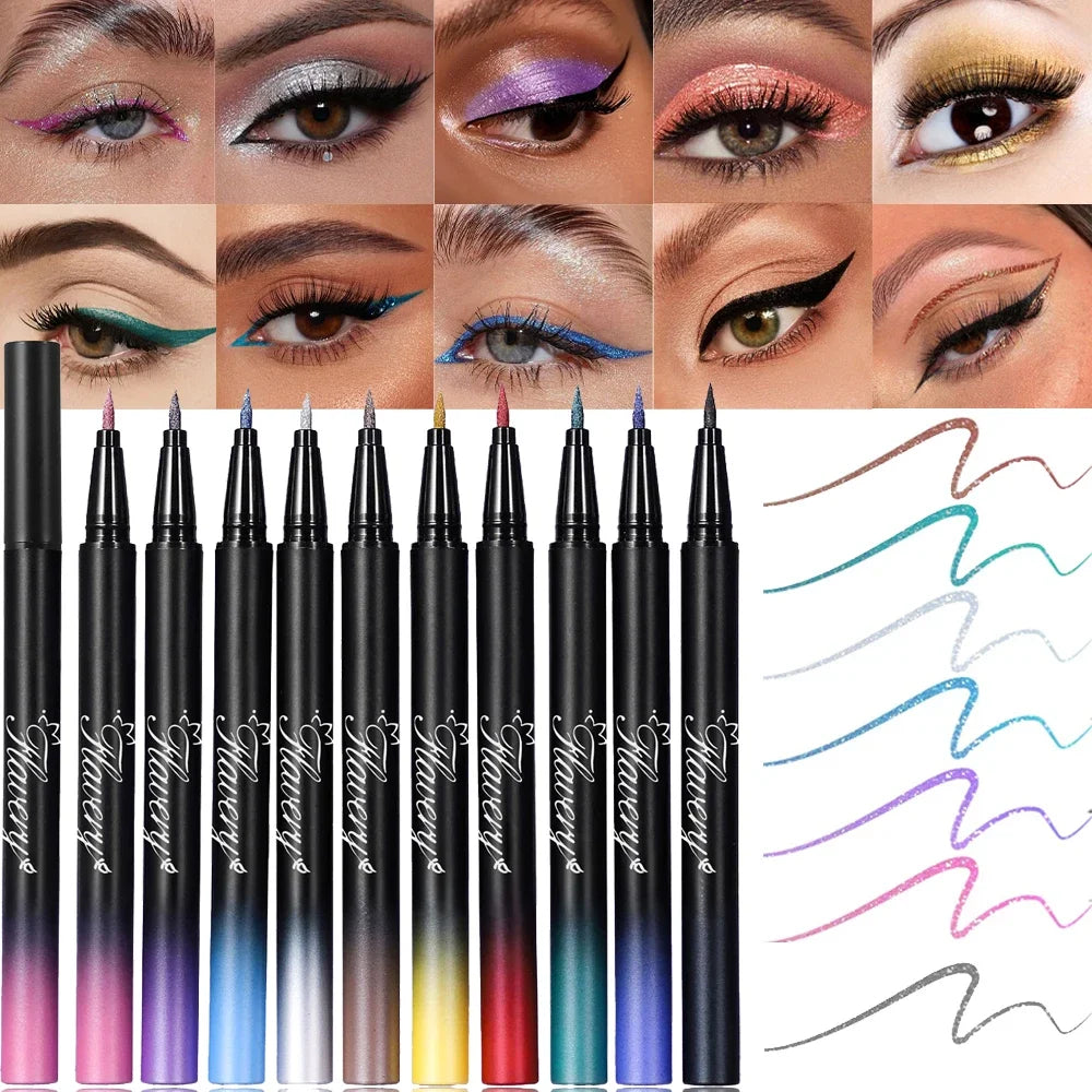Pearlescent Smoked Black Purple Eyeliner Pen Glitter Metallic Shimmer Liquid Liner Waterproof Smudge Proof Rave Party Makeup