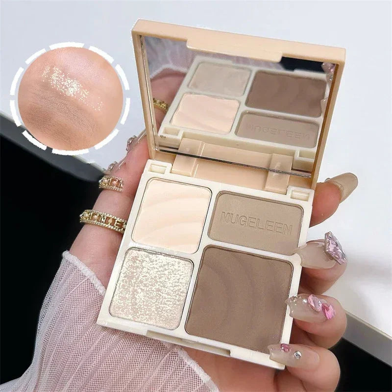 4 Color Facial Highlighter Makeup Palette Natural Matte Fine Glitter Powder Lasting Glow Brighten Contour Nose Shadow Palette