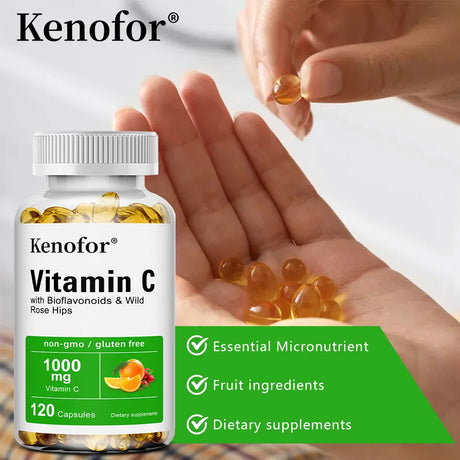 Vitamin C 1000 Mg - with Citrus, Rosehip, Immune Support, Collagen Production, Skin Health, Antioxidant, 120 Capsules