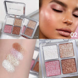 FAMOTY Diamond Bronzer Highlighter Contouring 4-color Palette Natural Glitter Highlighter Facial Brightening Palette Makeup
