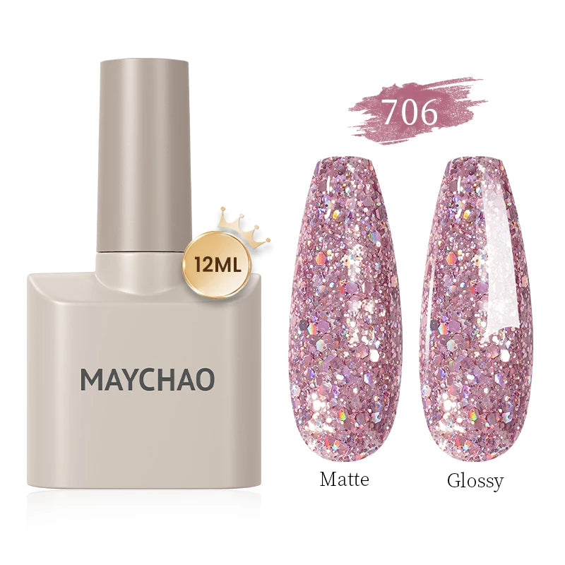 MAYCHAO Gel Nail Polish 12ML Full Coverage Base Top Coat Soak Off Gel Polish UV LED Gel Semi Permanent Varnishes Design Nail Art
