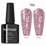 MAYCHAO Glitter Gel Nail Polish 7.3ml Semi-permanent Sequins Shiny Gel Base Top Coat Soak Off UV LED Varnish Nail Art Decoration