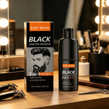 East Moon Men's Black Hair Dye Shampoo Fast Coloring Removal White Gray Hair Long Lasting Nourishing Natural Beard Dye Shampoo