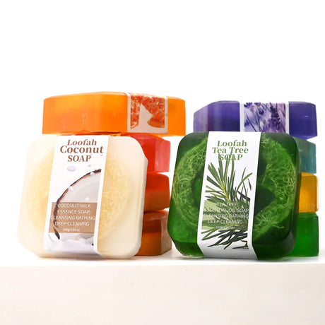 S+100g Coconut Milk Organic Glycerin Loofah Soap Deep Cleansing Whitening Moisturizing Skin Face Wash Bath Soap