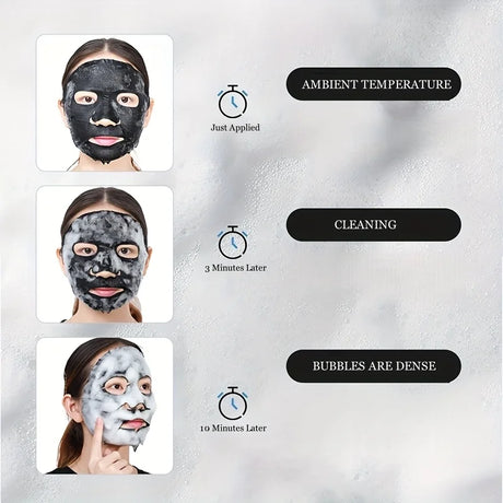 1 Box Contains 4 Pieces, Bamboo Charcoal Bubble Cleansing Mask - Hypoallergenic, Plant-Based Fiber, Deep Moisturizing and Purifying Mask, Suitable for All Light Beige Skin Types, Unisex, Multi-Functional Skincare Product