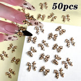 50pcs Leopard Print Bow Nail Art Decorations 10mm 3D Resin Leopard Ribbon Nail Charms Leopard Designs Acrylic Nail Art Supplies