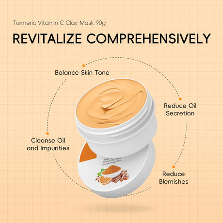Quiyum Turmeric Vitamin C Clay Mask 90g Deep Cleansing Balance Skin Tone Smooth Rough Skin Kaolin Clay Face Mask with Aloe