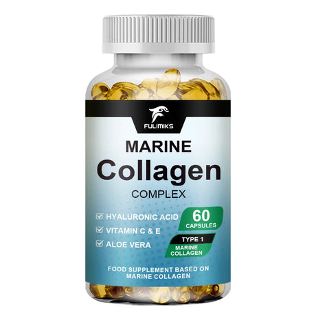 Marine Collagen Supplement, with Hyaluronic Acid & Vitamins, Supports Skin Elasticity, Hair Growth, Nail Strength & Anti-Aging