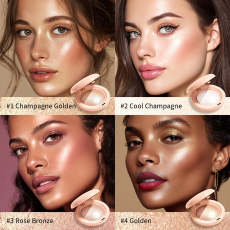 Highlighter Powder LongLasting Waterproof Face Instant Silky Skin Glow Baked Shimmer Illuminator Makeup Contouring Glitter