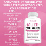 Multi Collagen Capsules Type I II III V X, Anti-Aging Supports Radiant Skin, Strong Hair Nails, Joint Cartilage & Bone Health