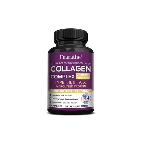 Multi Collagen Complex Capsules, 5-Type Collagen Peptides, Support Skin Hair Nail Joint Bone Nutrition Immune & Digestive Health
