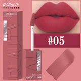 DUNUF 8-Color Matte Velvet Smooth Easy-to-Apply Square Tube Lip Gloss Waterproof Three-Dimensional Plumping Lipstick