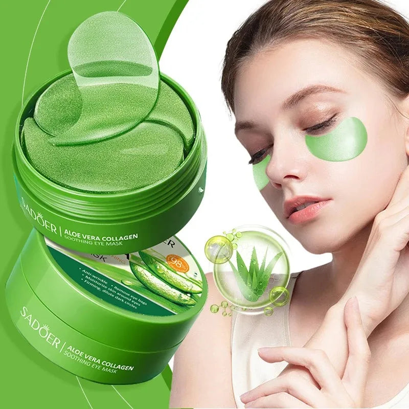 SADOER 60pcs Collagen & Aloe Vera Eye Mask Patches Anti Dark Circles Eye Bags Removal Moisturizing & Firming Skin Care Treatment