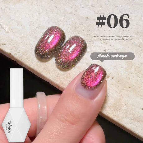 WS 10ML Sunlight Cat Eye Gel Nail Polish Autumn Winter Whitening Wine Red Color Light Sunset Glow Cat Eye Glass Beads Nail Atr