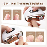 2 in 1 Multi-functional Electric Nail Clipper 3-Speed Nail Polishing Auto Nail Trimmer Scissor File with Light for Kids Adult