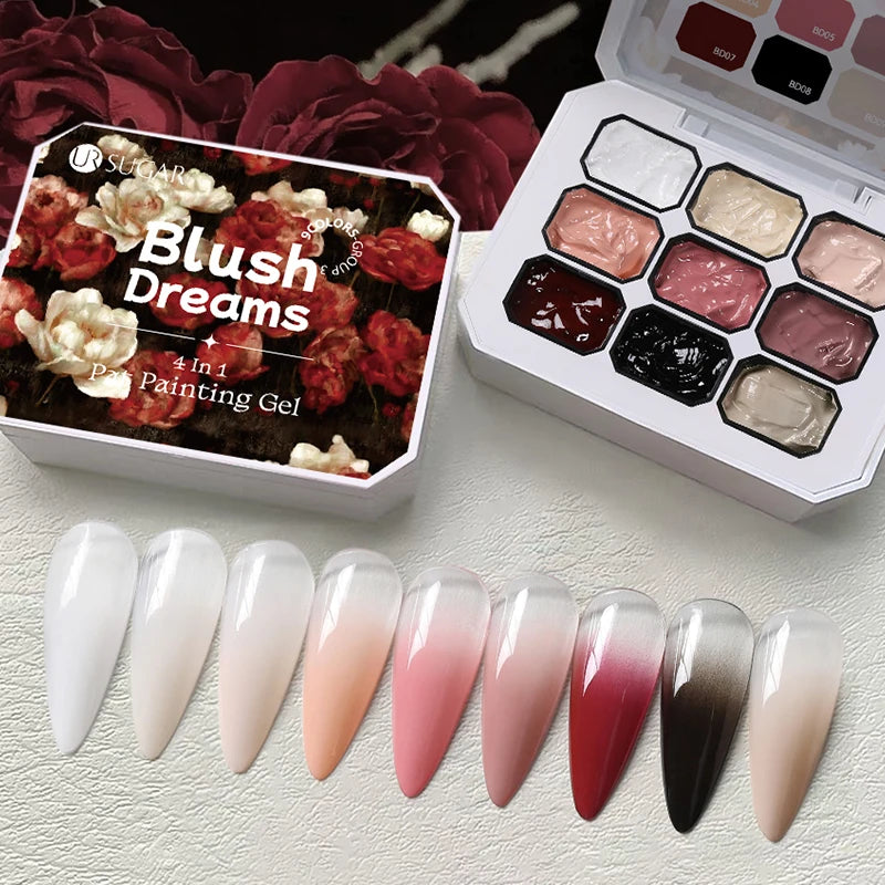 UR SUGAR 9 Colors Gradient Painting Gel Nail Art Gradient Color DIY Design Gel 4 In 1 Used For Gradient Nail Stamping Pattern