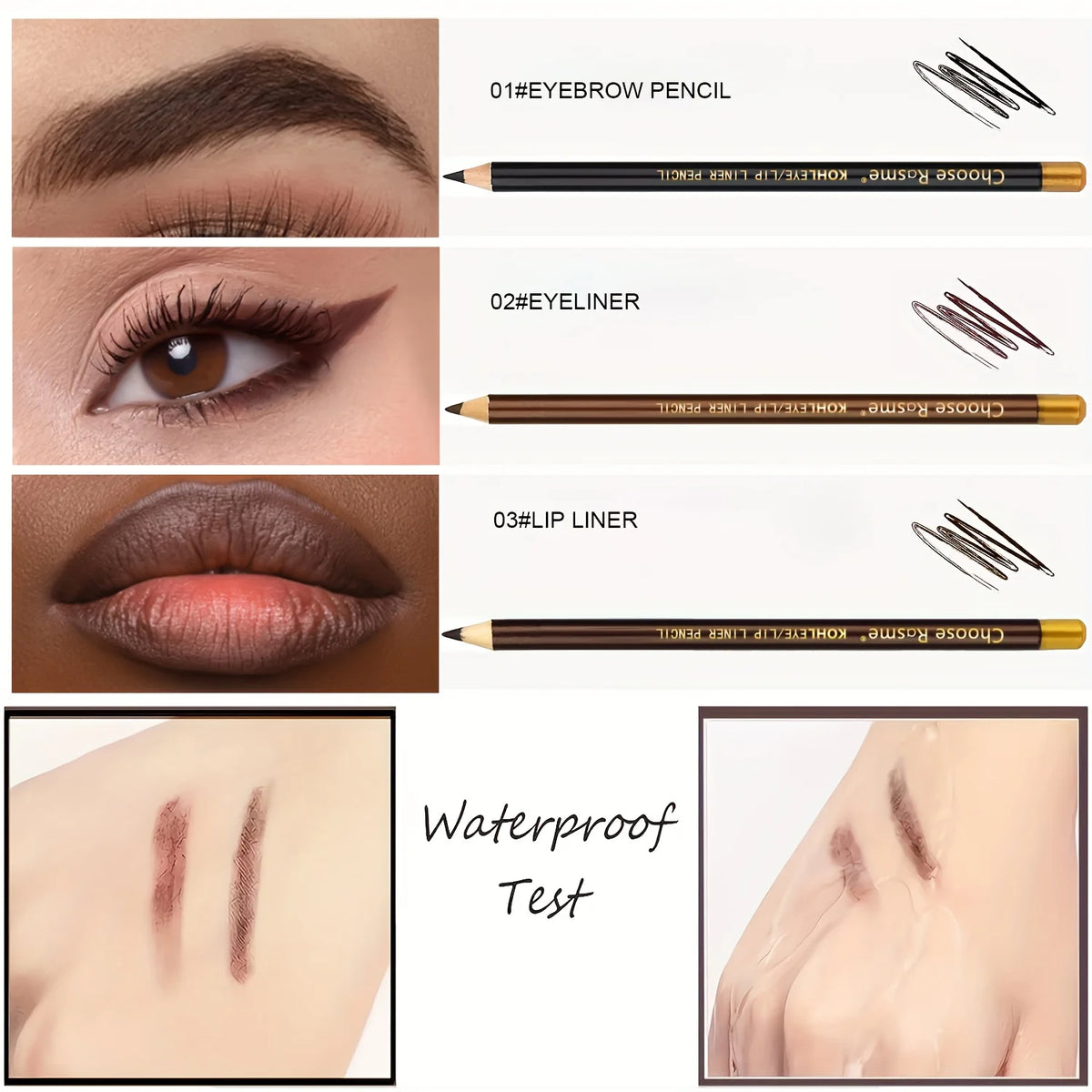 3pcs Eyebrow Pencil Eyeliner lip pencil Natural makeup Long-lasting Black dark coffee light coffee with pencil sharpener