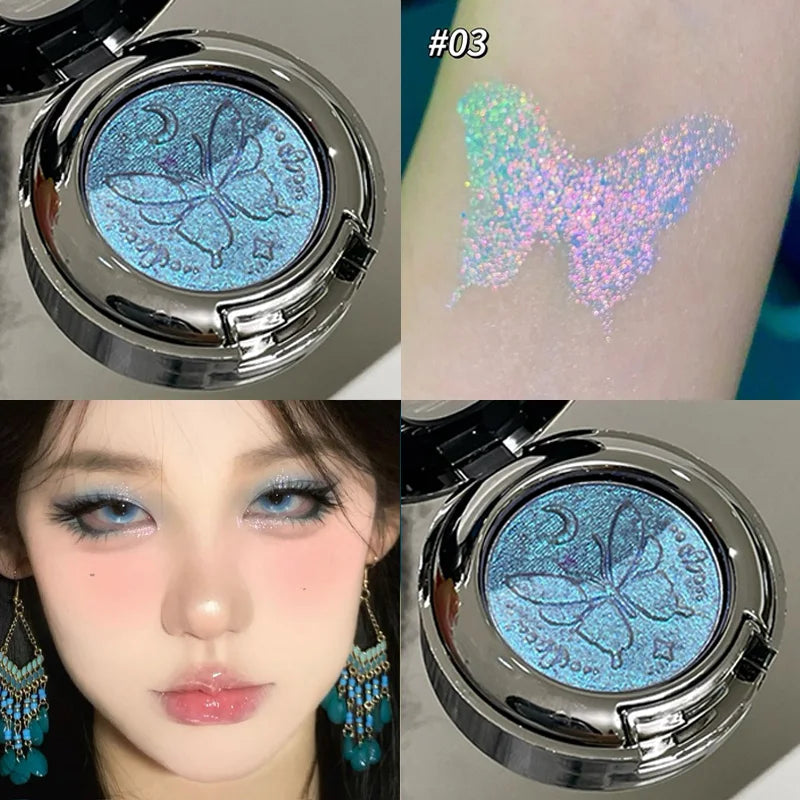 3D Butterfly Embossing Chameleon Eyeshadow Monochrome Metallic Changing Shiny Glitter Blue Purple Highlight Eye Makeup Festivals