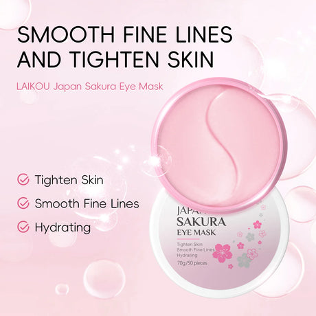 LAIKOU Snail or Sakura Under Eye Mask Anti Aging Hydrating Reduce Dark Circles Puffiness 50 Pieces for Daily Eye Care