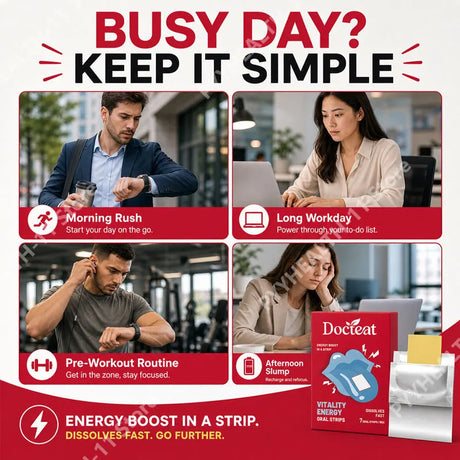 Docteat Vitality Energy Oral Strips with Caffeine and L-Theanine To Quickly Relieve Fatigue and Improve Concentration 7 Strips
