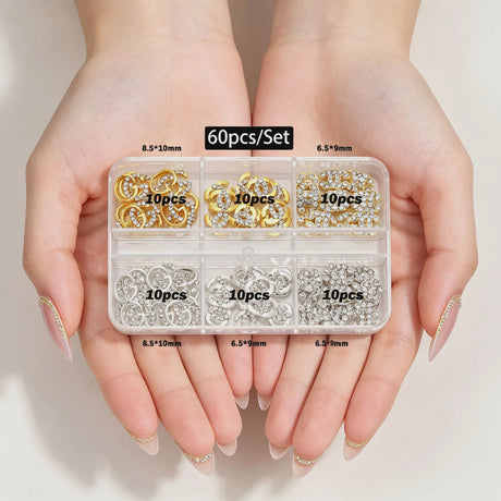 30/60pcs/Box 3D Luxury Metal Nail Art Decorations Alloy Shiny Rhinestones Pearl Gems Zircon Diamond Charms DIY Nail Accessories