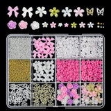 12Grids/Box 3D Mixed Bowknot Pearl Heart Nail Charms Flatback Resin Flower,Star,Moon Nail Rhinestones DIY Nail Art Decorations &