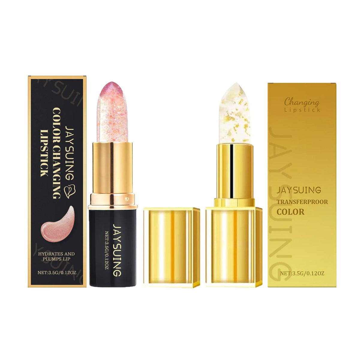 Color Changing Lip Balm Shimmer & Gold Foil Nourishing Lipstick Moisturizing pH Reactive Tinted Lip Gloss for Soft Pink Lips