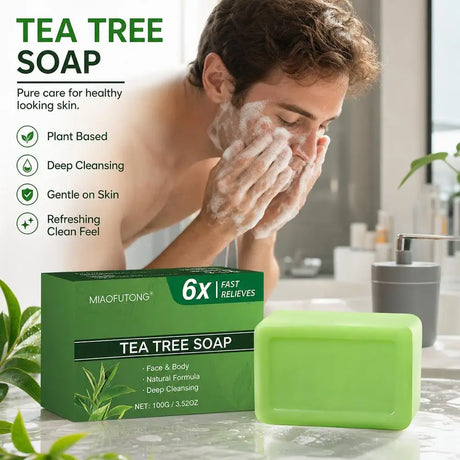 Natural Tea Tree Oil Cleansing Bar Face Body Soap for Acne Relief Moisturizing Skin Care Plant-Based Bath Soap 100g