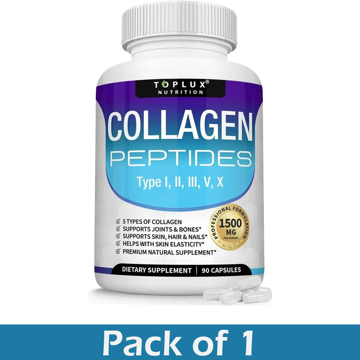 Multi Collagen Peptides Capsules 1800mg - Hydrolyzed Protein Collagen Complex Pills Promotes Skin & Hair , Joint for Men Women