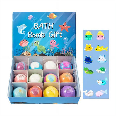 Kids Bath Bombs with Surprise Inside, Fizzy Spa Balls Gift Set with Animal Toys, Educational, Fun Relaxing Holiday Gift for Kids