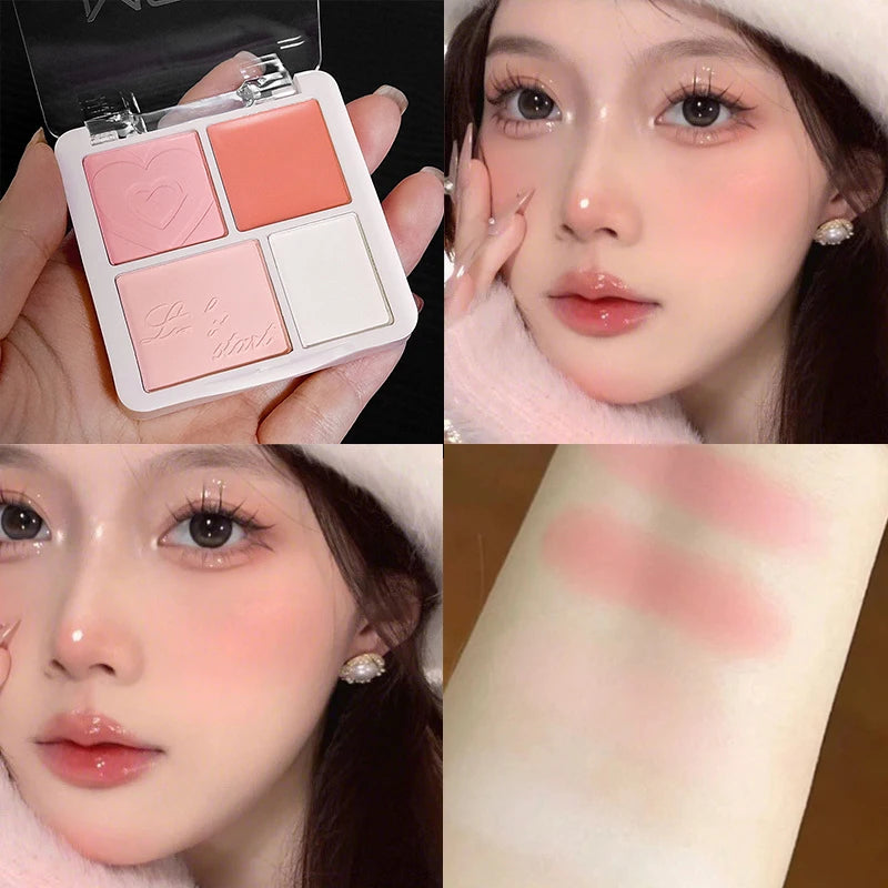 4 Color Pink Peach Blush Powder Cream Palette Highlighter Matte Expanding Color Brightening Face Blusher Rouge Makeup Cheek Tint