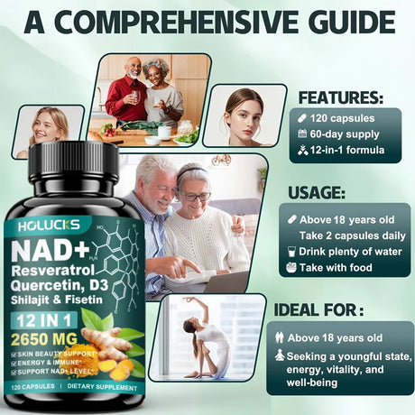 NAD Supplements, Enhances Cellular Vitality, Promotes Cell Repair, Anti-Aging, Boosts Energy and Focus