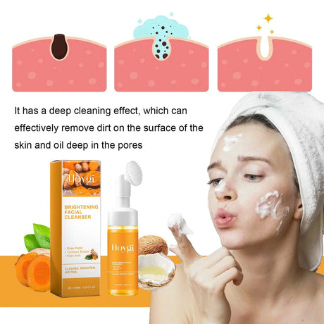 Turmeric Cleanser Anti Acne Oil Control Blackhead Remover Skin Cleansing Brightening Rejuvenation Face Wash Foam Face Cleanser